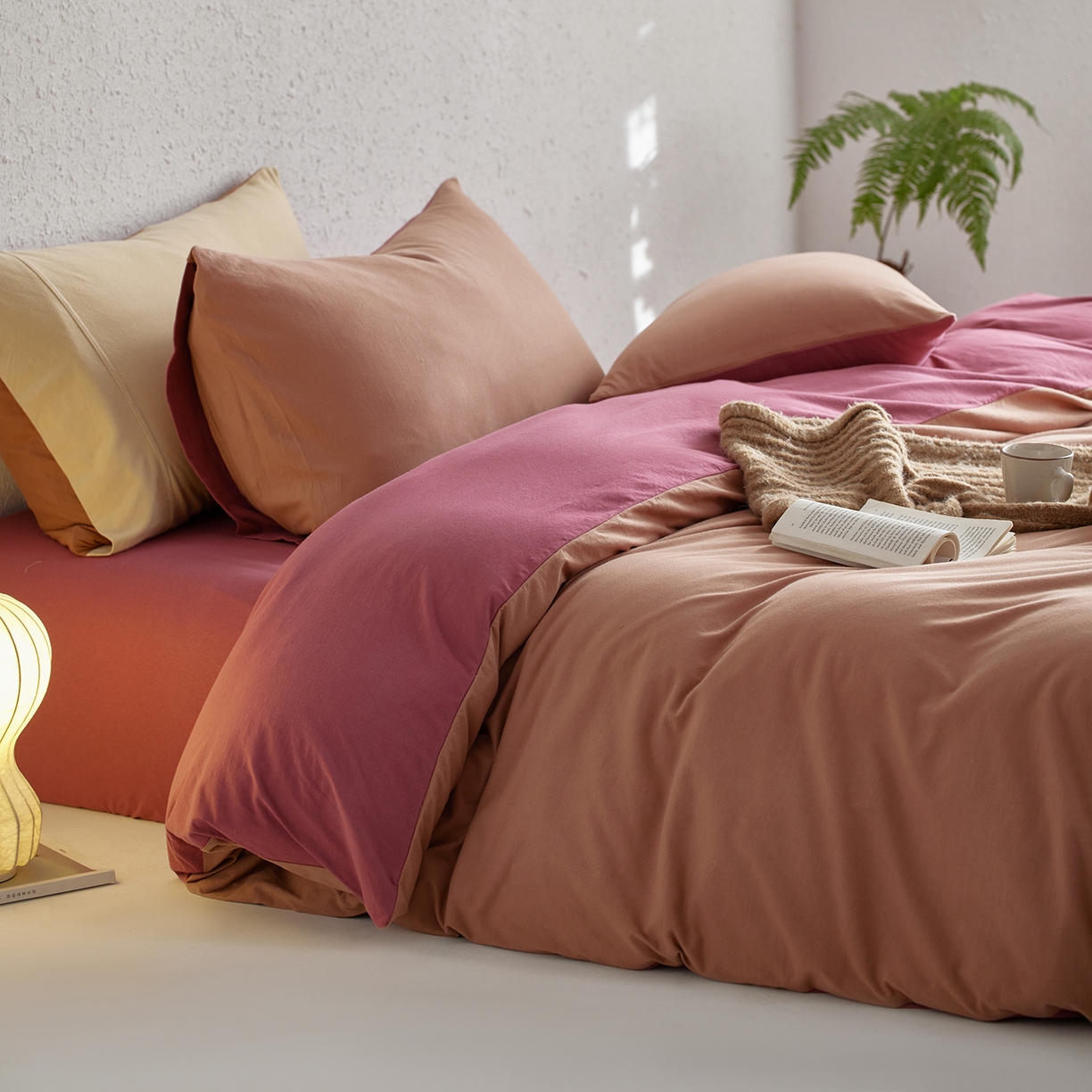 91家纺网 家纺一手货源 找家纺 风向标家纺 2025新款亲肤舒适赛络棉全棉纯棉针织棉（螺旋纱）四件套 慕斯红酒