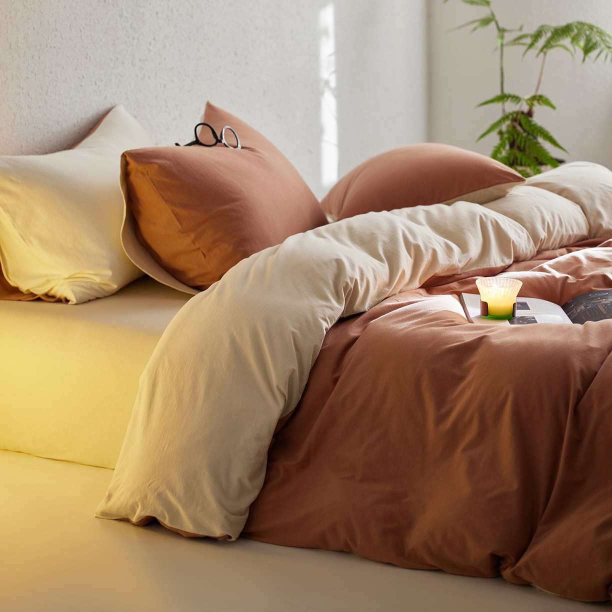 91家纺网 家纺一手货源 找家纺 风向标家纺 2025新款亲肤舒适赛络棉全棉纯棉针织棉（螺旋纱）四件套 慕斯咖啡