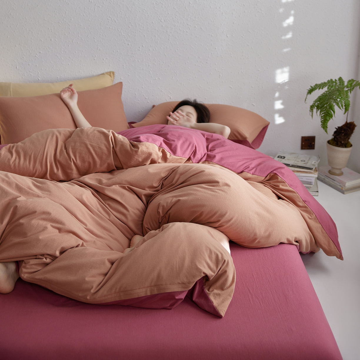 91家纺网 家纺一手货源 找家纺 风向标家纺 2025新款亲肤舒适赛络棉全棉纯棉针织棉（螺旋纱）四件套 慕斯红酒