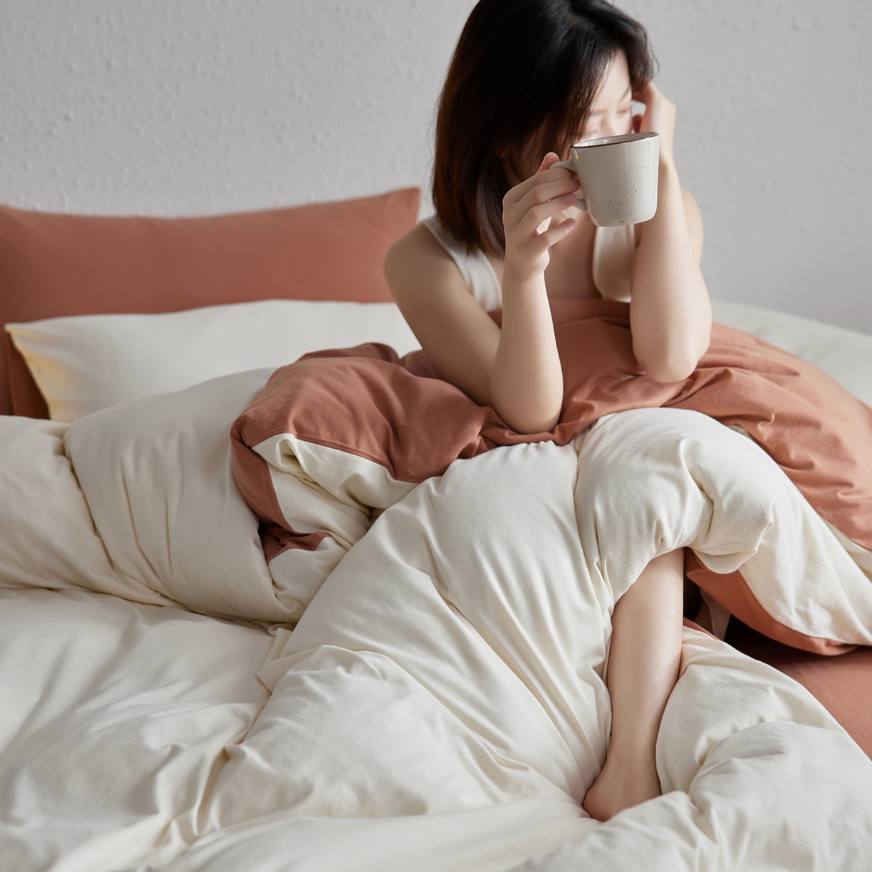 91家纺网 家纺一手货源 找家纺 风向标家纺 2025新款亲肤舒适赛络棉全棉纯棉针织棉（螺旋纱）四件套 香雪雾蓉