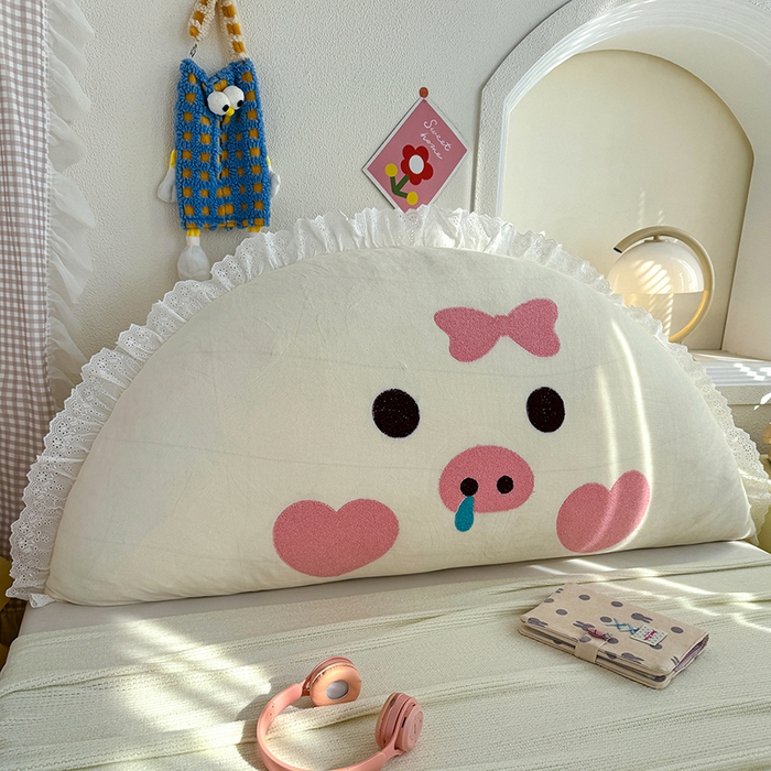 乐坊 2025新款牛奶绒床头大靠背 可爱猪猪-白