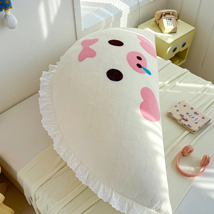 91家纺网 家纺一手货源 找家纺 乐坊 2025新款牛奶绒床头大靠背 可爱猪猪-白