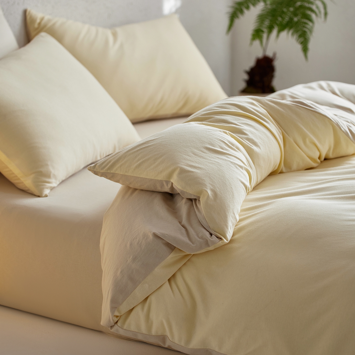 91家纺网 家纺一手货源 找家纺 风向标家纺 2025新款亲肤舒适赛络棉全棉纯棉针织棉（螺旋纱）四件套 抹茶布丁