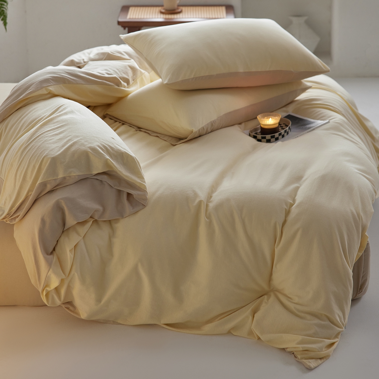 91家纺网 家纺一手货源 找家纺 风向标家纺 2025新款亲肤舒适赛络棉全棉纯棉针织棉（螺旋纱）四件套 抹茶布丁