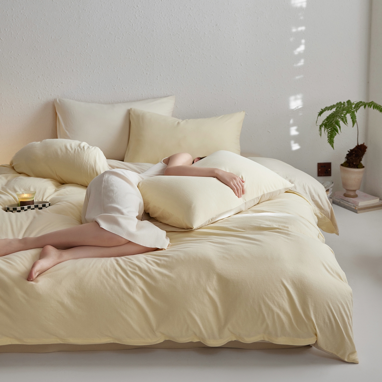 91家纺网 家纺一手货源 找家纺 风向标家纺 2025新款亲肤舒适赛络棉全棉纯棉针织棉（螺旋纱）四件套 抹茶布丁