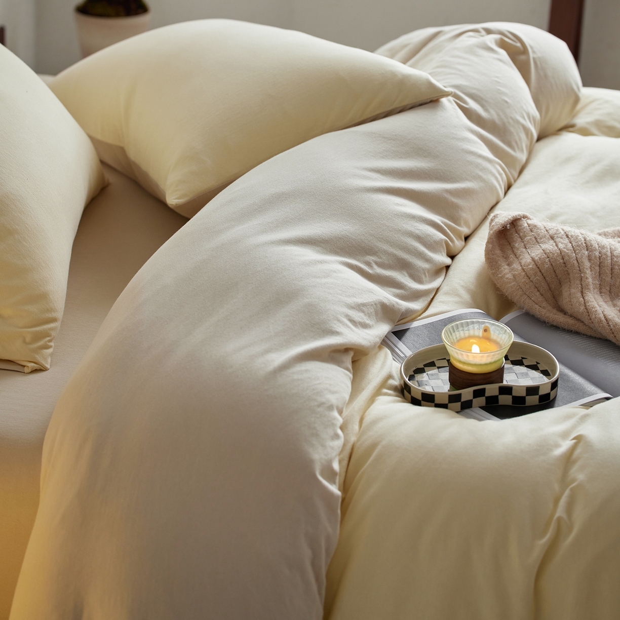 91家纺网 家纺一手货源 找家纺 风向标家纺 2025新款亲肤舒适赛络棉全棉纯棉针织棉（螺旋纱）四件套 抹茶布丁