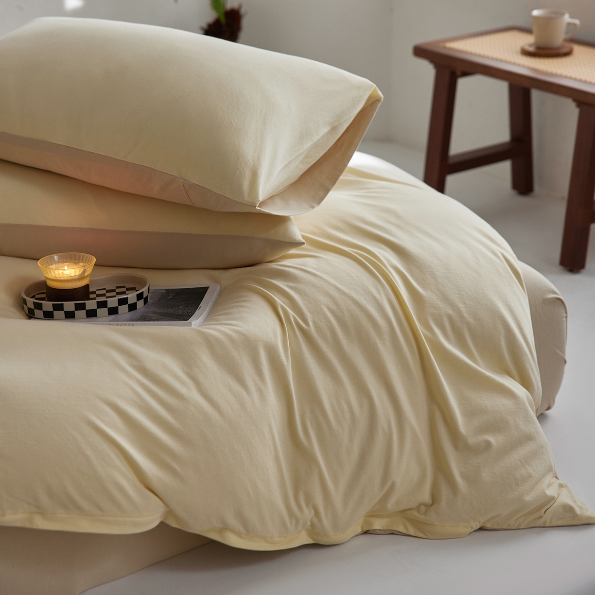 91家纺网 家纺一手货源 找家纺 风向标家纺 2025新款亲肤舒适赛络棉全棉纯棉针织棉（螺旋纱）四件套 抹茶布丁