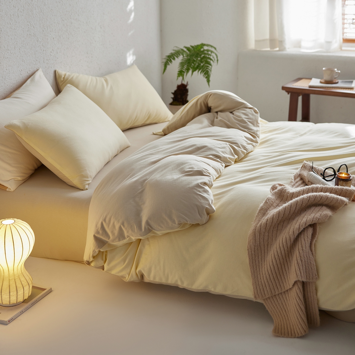 91家纺网 家纺一手货源 找家纺 风向标家纺 2025新款亲肤舒适赛络棉全棉纯棉针织棉（螺旋纱）四件套 抹茶布丁