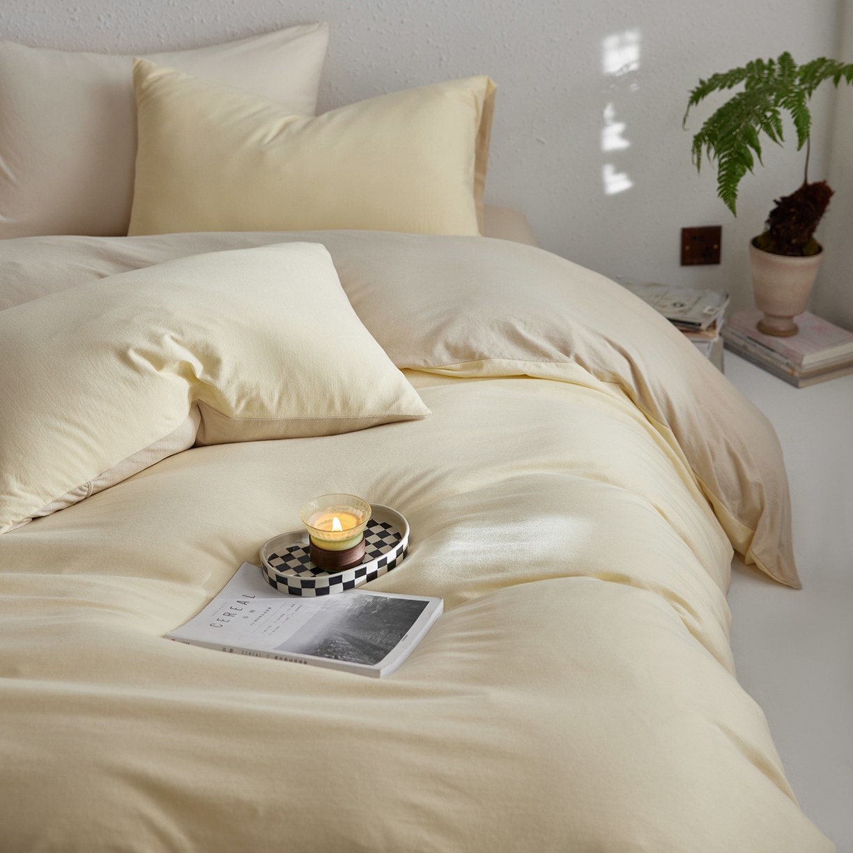 91家纺网 家纺一手货源 找家纺 风向标家纺 2025新款亲肤舒适赛络棉全棉纯棉针织棉（螺旋纱）四件套 抹茶布丁