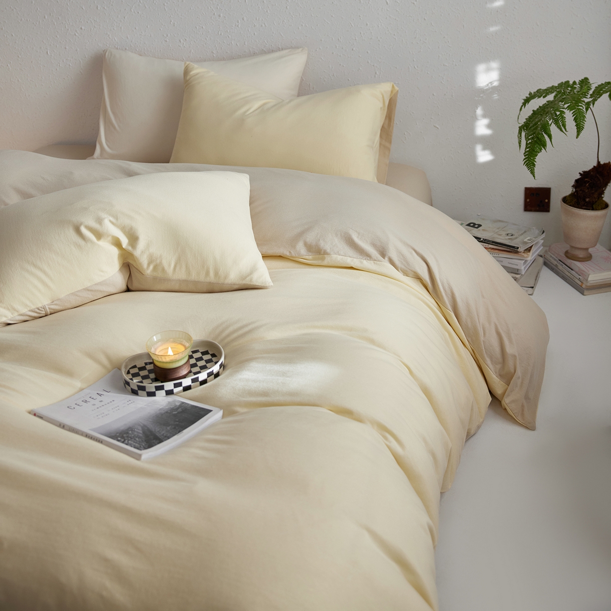 91家纺网 家纺一手货源 找家纺 风向标家纺 2025新款亲肤舒适赛络棉全棉纯棉针织棉（螺旋纱）四件套 抹茶布丁