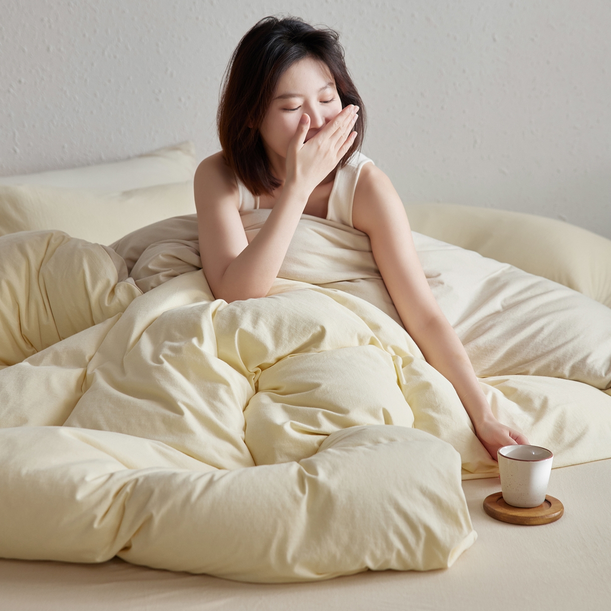 91家纺网 家纺一手货源 找家纺 风向标家纺 2025新款亲肤舒适赛络棉全棉纯棉针织棉（螺旋纱）四件套 抹茶布丁