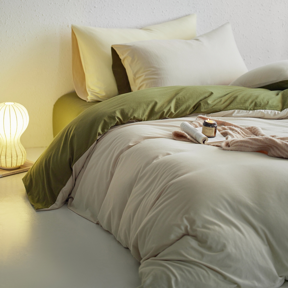 91家纺网 家纺一手货源 找家纺 风向标家纺 2025新款亲肤舒适赛络棉全棉纯棉针织棉（螺旋纱）四件套 尤加利叶