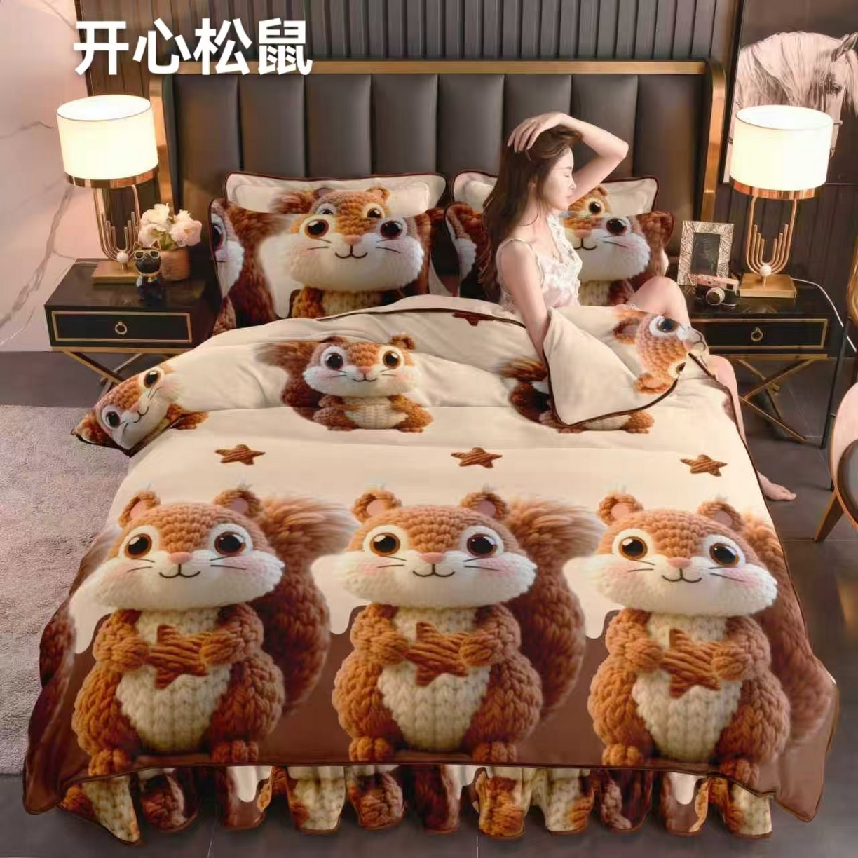 91家纺网 家纺一手货源 找家纺 （总）望淮 2025新款230g印花金貂绒牛奶绒四件套