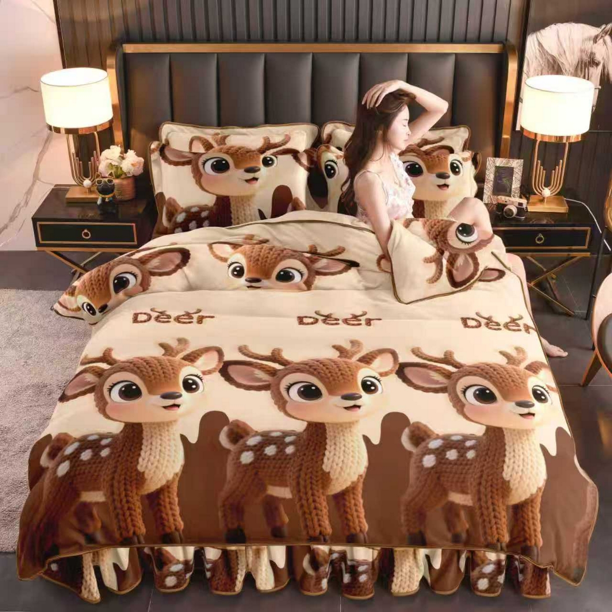 （总）望淮 2025新款230g印花金貂绒牛奶绒四件套