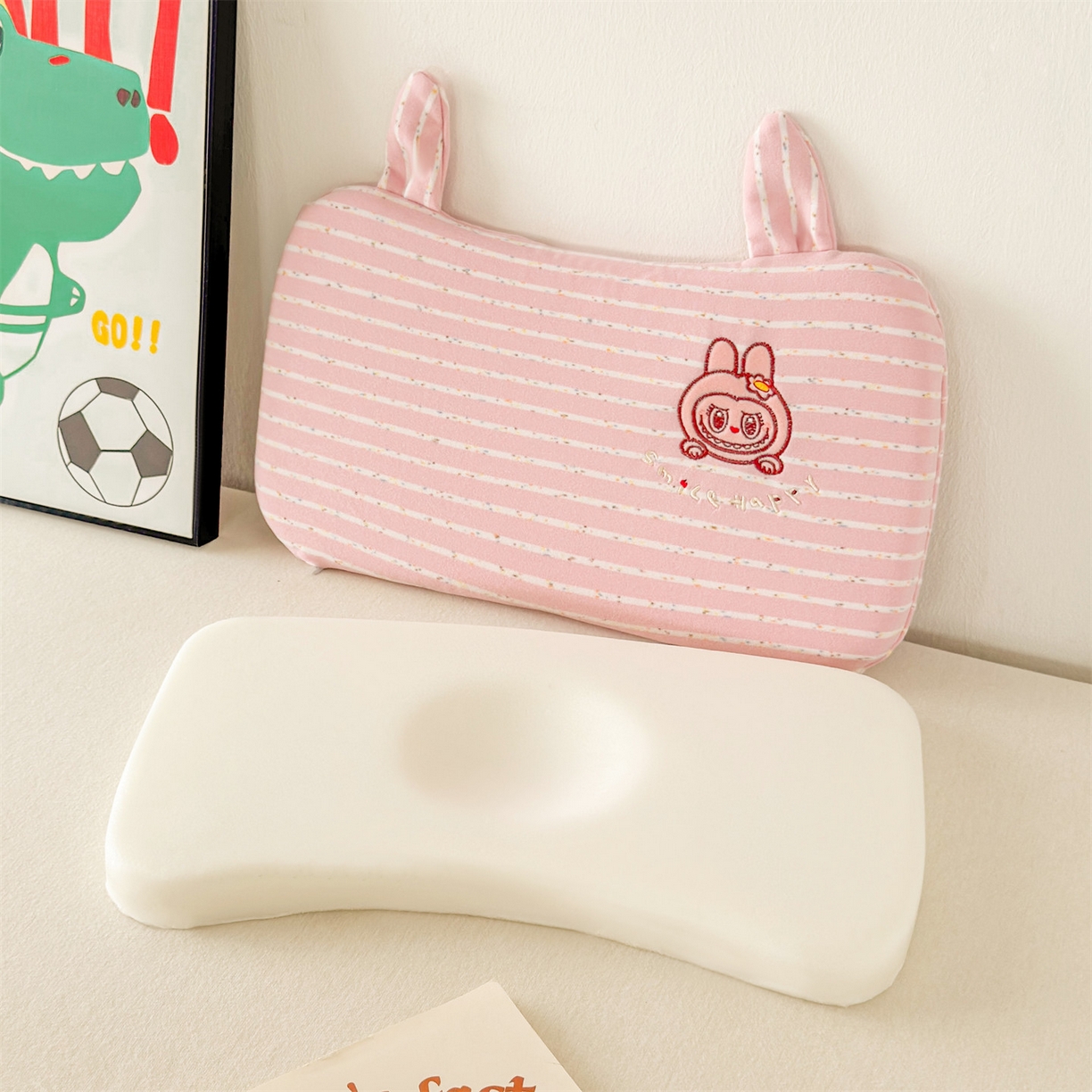 麦肯锡 2025新款卡通刺绣婴童记忆枕  枕头枕芯 粉色/只