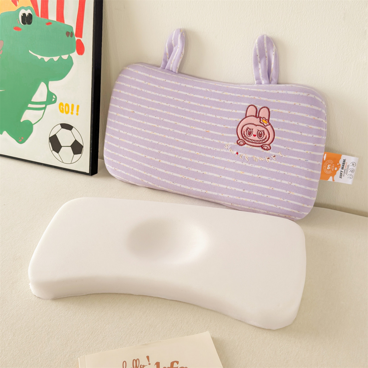 麦肯锡 2025新款卡通刺绣婴童记忆枕  枕头枕芯 紫色/只