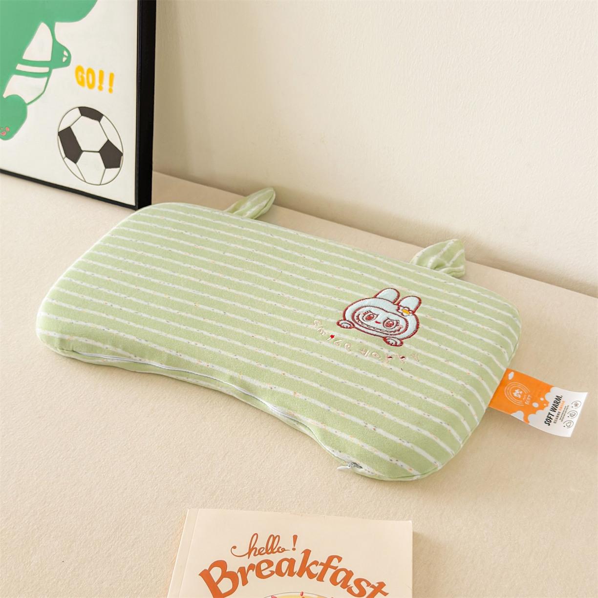 91家纺网 家纺一手货源 找家纺 麦肯锡 2025新款卡通刺绣婴童记忆枕  枕头枕芯 绿色/只