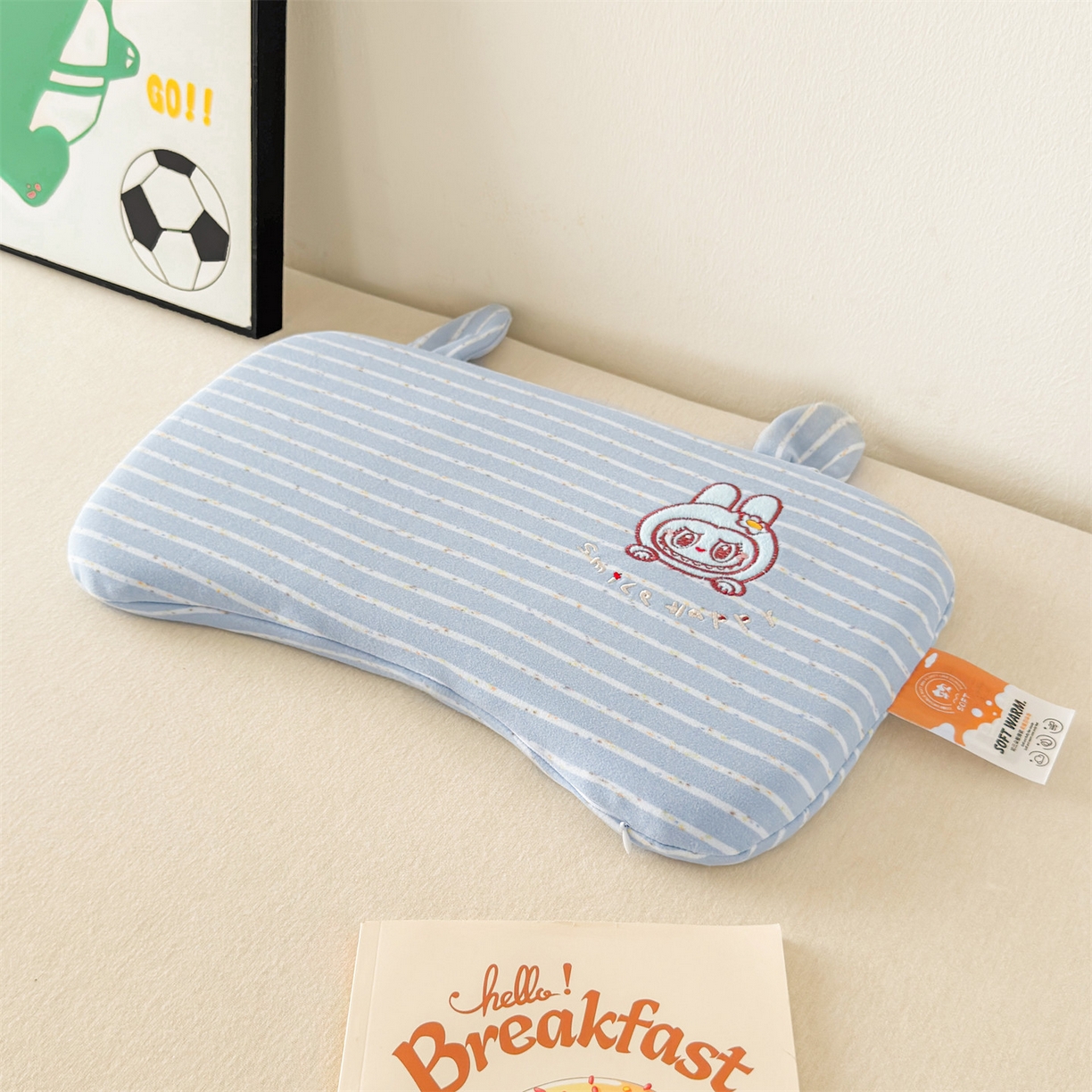 91家纺网 家纺一手货源 找家纺 麦肯锡 2025新款卡通刺绣婴童记忆枕  枕头枕芯 蓝色/对