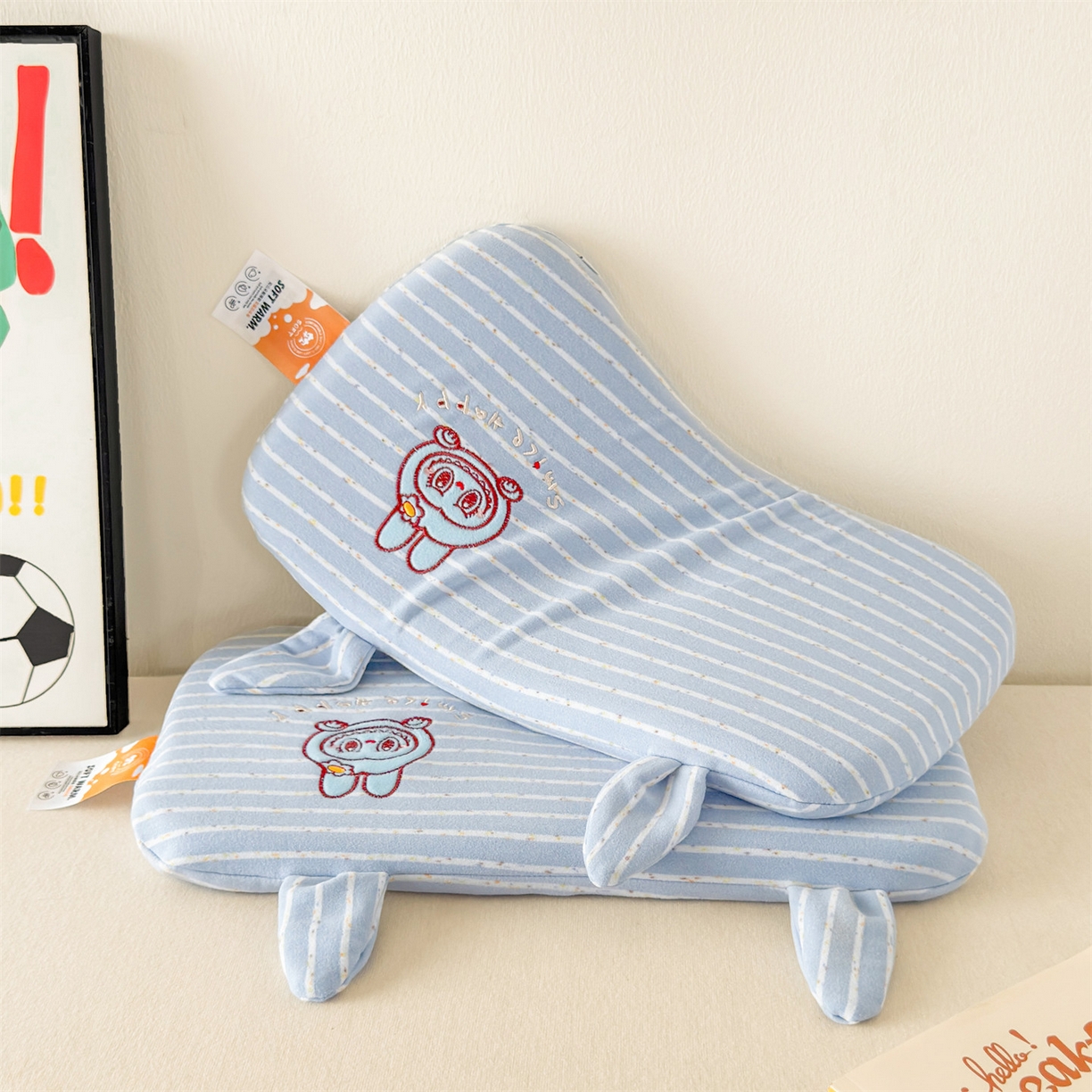 91家纺网 家纺一手货源 找家纺 麦肯锡 2025新款卡通刺绣婴童记忆枕  枕头枕芯 蓝色/对