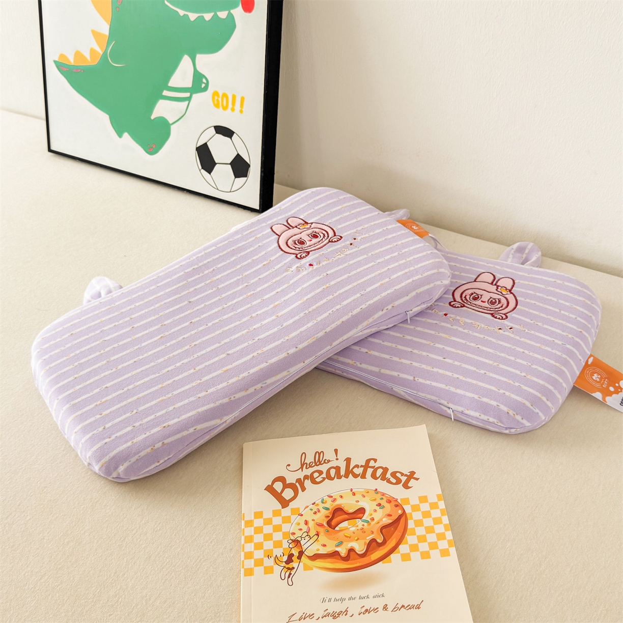 91家纺网 家纺一手货源 找家纺 麦肯锡 2025新款卡通刺绣婴童记忆枕  枕头枕芯 紫色/只