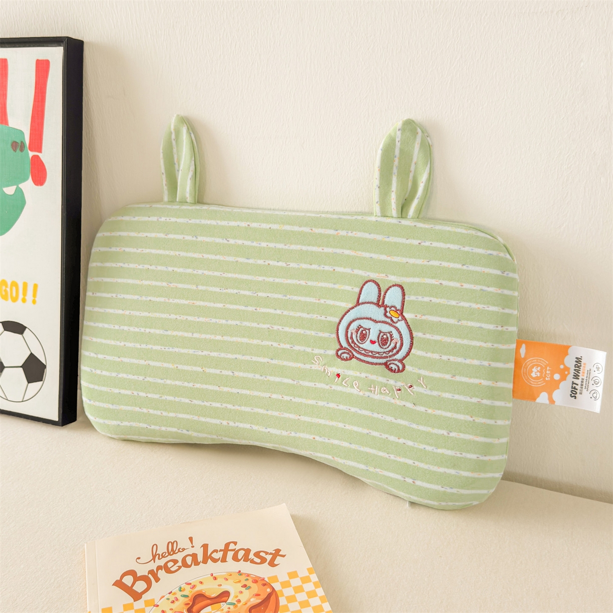 91家纺网 家纺一手货源 找家纺 麦肯锡 2025新款卡通刺绣婴童记忆枕  枕头枕芯 绿色/对