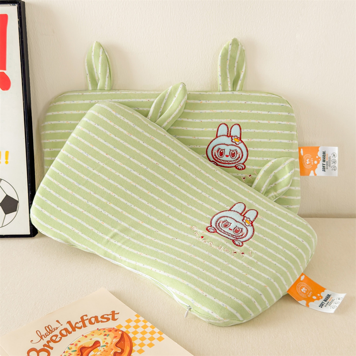 91家纺网 家纺一手货源 找家纺 麦肯锡 2025新款卡通刺绣婴童记忆枕  枕头枕芯 绿色/只