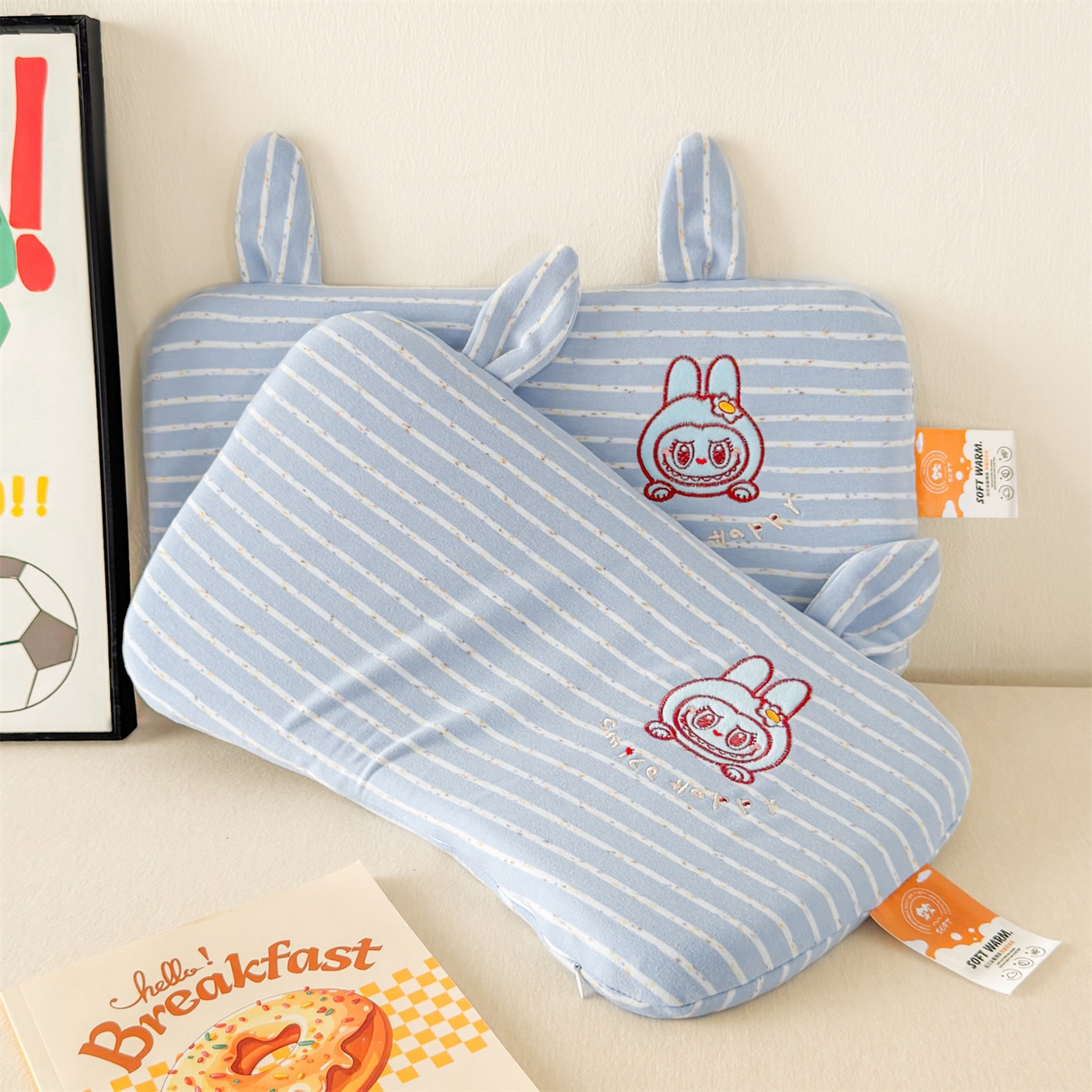 91家纺网 家纺一手货源 找家纺 麦肯锡 2025新款卡通刺绣婴童记忆枕  枕头枕芯 蓝色/对