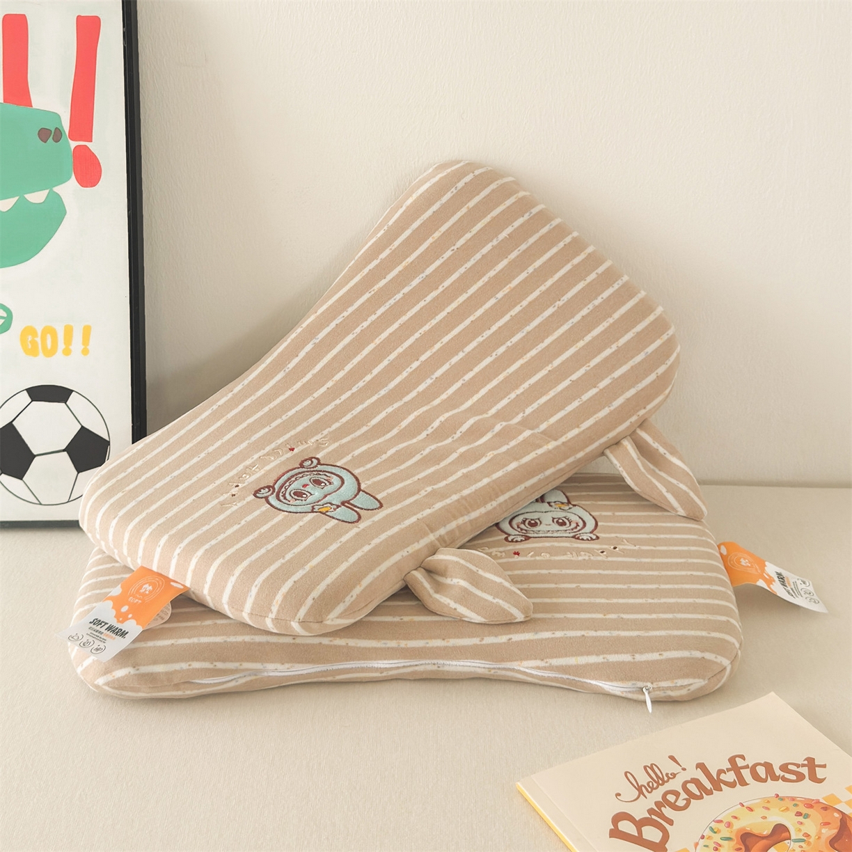 91家纺网 家纺一手货源 找家纺 麦肯锡 2025新款卡通刺绣婴童记忆枕  枕头枕芯 豆沙/对