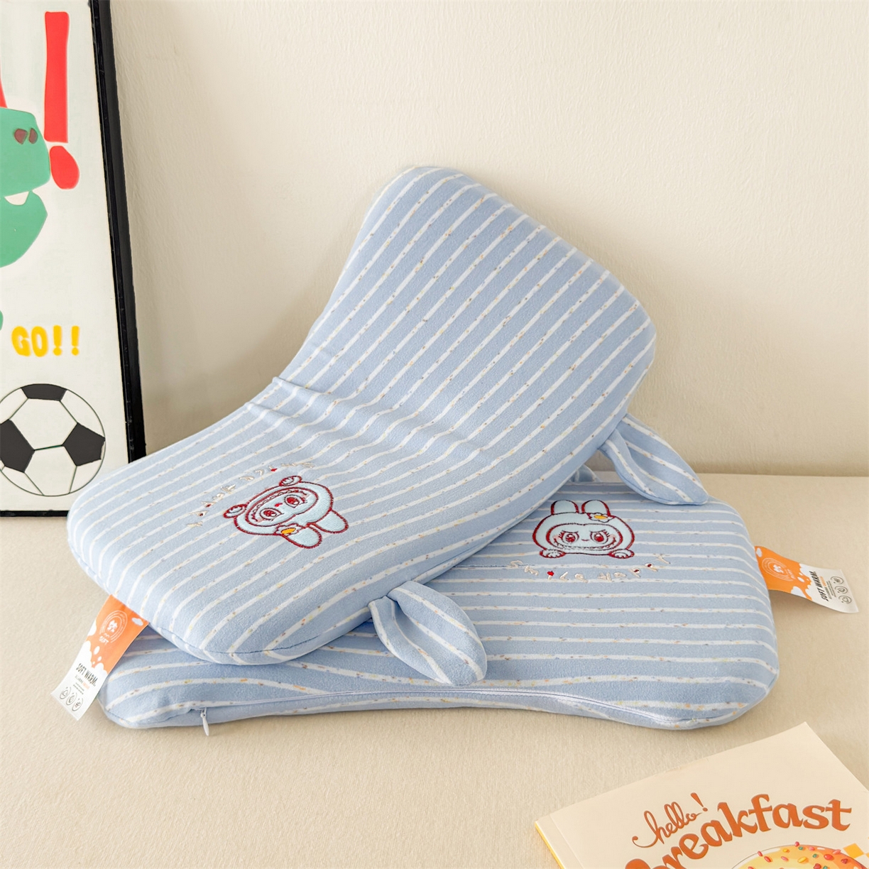 91家纺网 家纺一手货源 找家纺 麦肯锡 2025新款卡通刺绣婴童记忆枕  枕头枕芯 蓝色/对