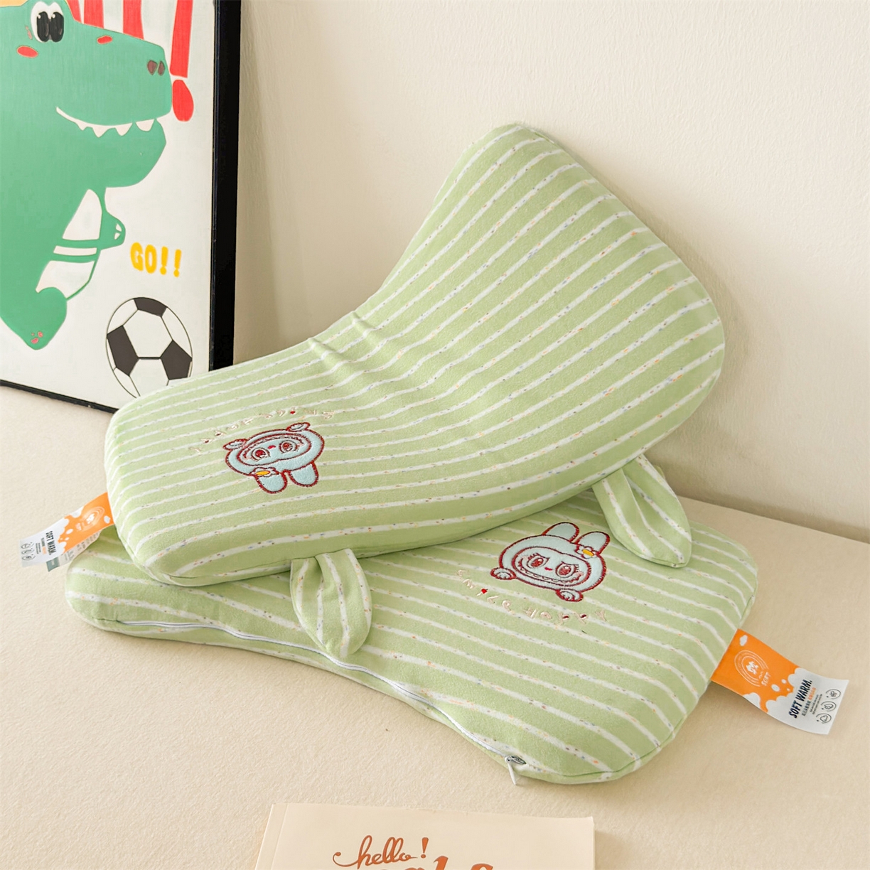 91家纺网 家纺一手货源 找家纺 麦肯锡 2025新款卡通刺绣婴童记忆枕  枕头枕芯 绿色/对