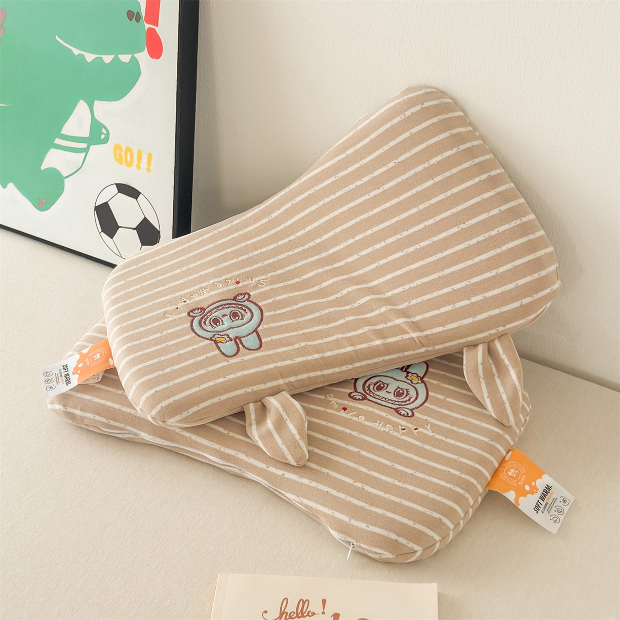 91家纺网 家纺一手货源 找家纺 麦肯锡 2025新款卡通刺绣婴童记忆枕  枕头枕芯 豆沙/对