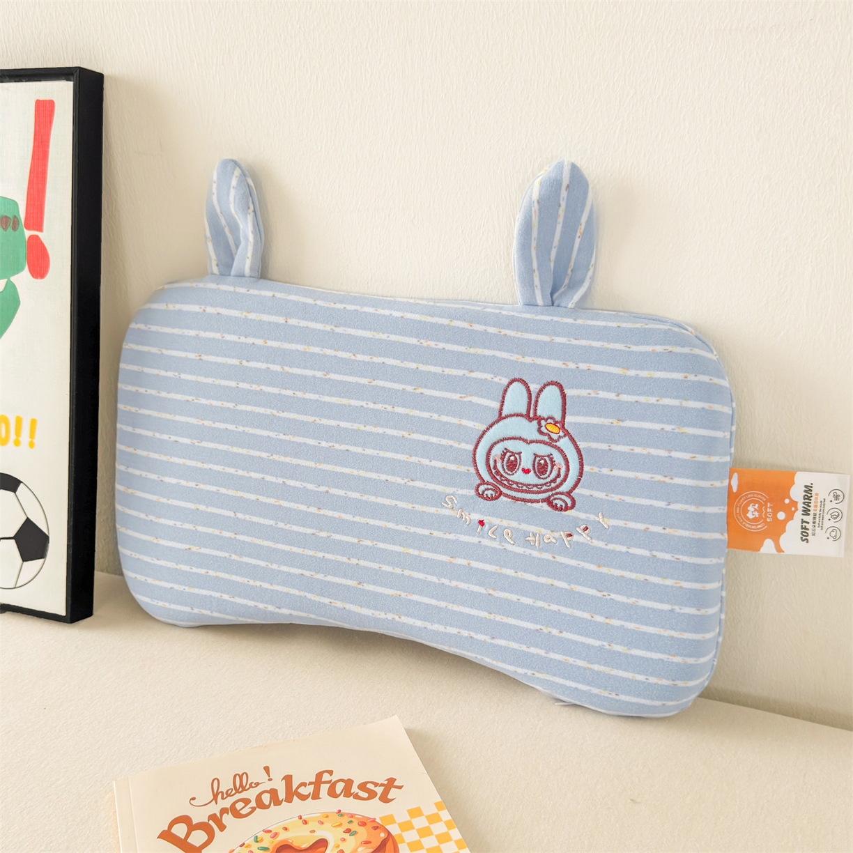 91家纺网 家纺一手货源 找家纺 麦肯锡 2025新款卡通刺绣婴童记忆枕  枕头枕芯 蓝色/只