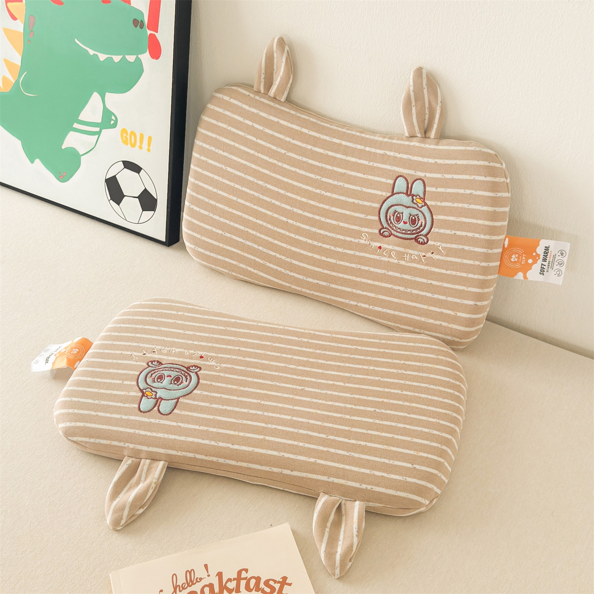 91家纺网 家纺一手货源 找家纺 麦肯锡 2025新款卡通刺绣婴童记忆枕  枕头枕芯 豆沙/只