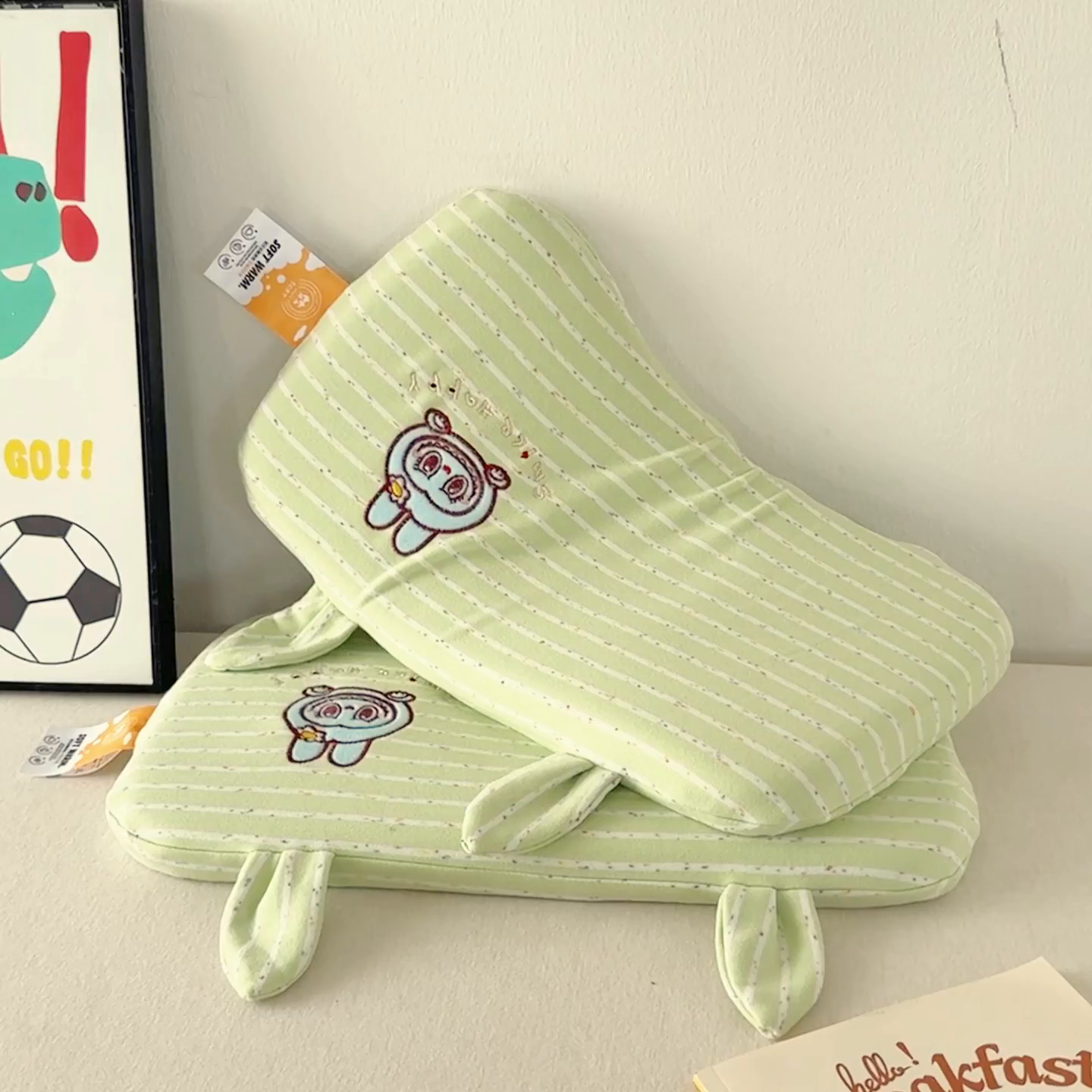 91家纺网 家纺一手货源 找家纺 麦肯锡 2025新款卡通刺绣婴童记忆枕  枕头枕芯 绿色/对