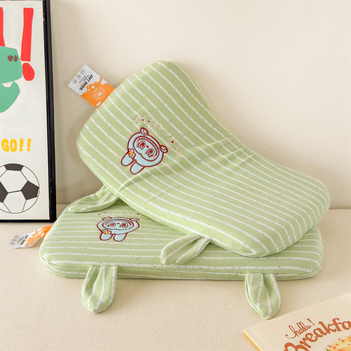 91家纺网 家纺一手货源 找家纺 麦肯锡 2025新款卡通刺绣婴童记忆枕  枕头枕芯 绿色/只