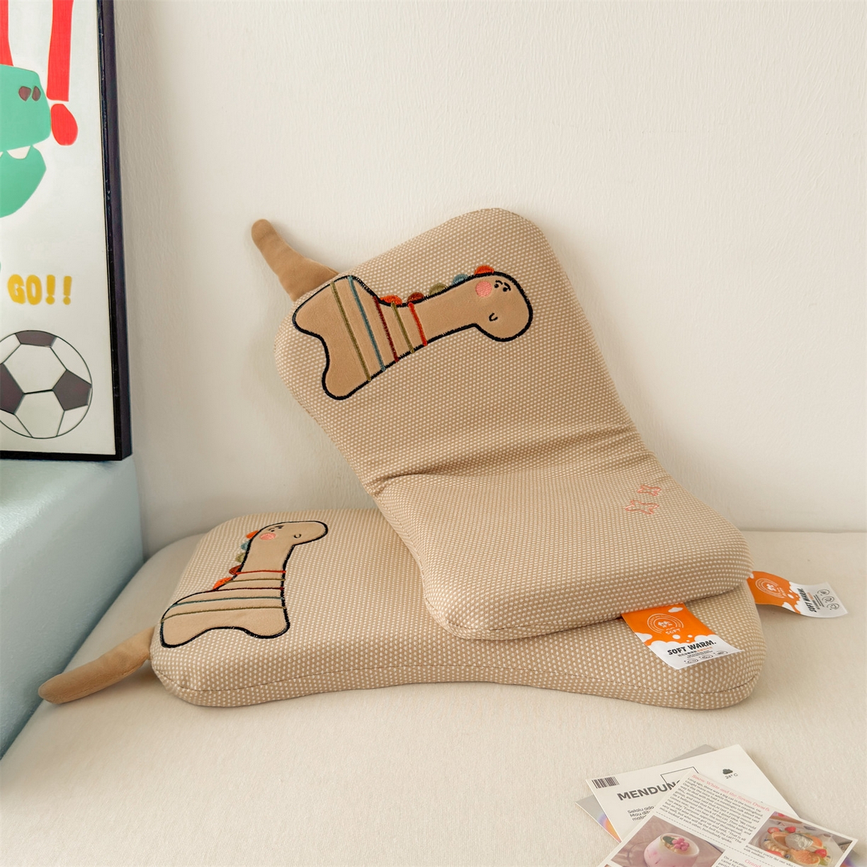 91家纺网 家纺一手货源 找家纺 麦肯锡 2025新款卡通小恐龙婴童记忆枕 枕头枕芯 咖色/只