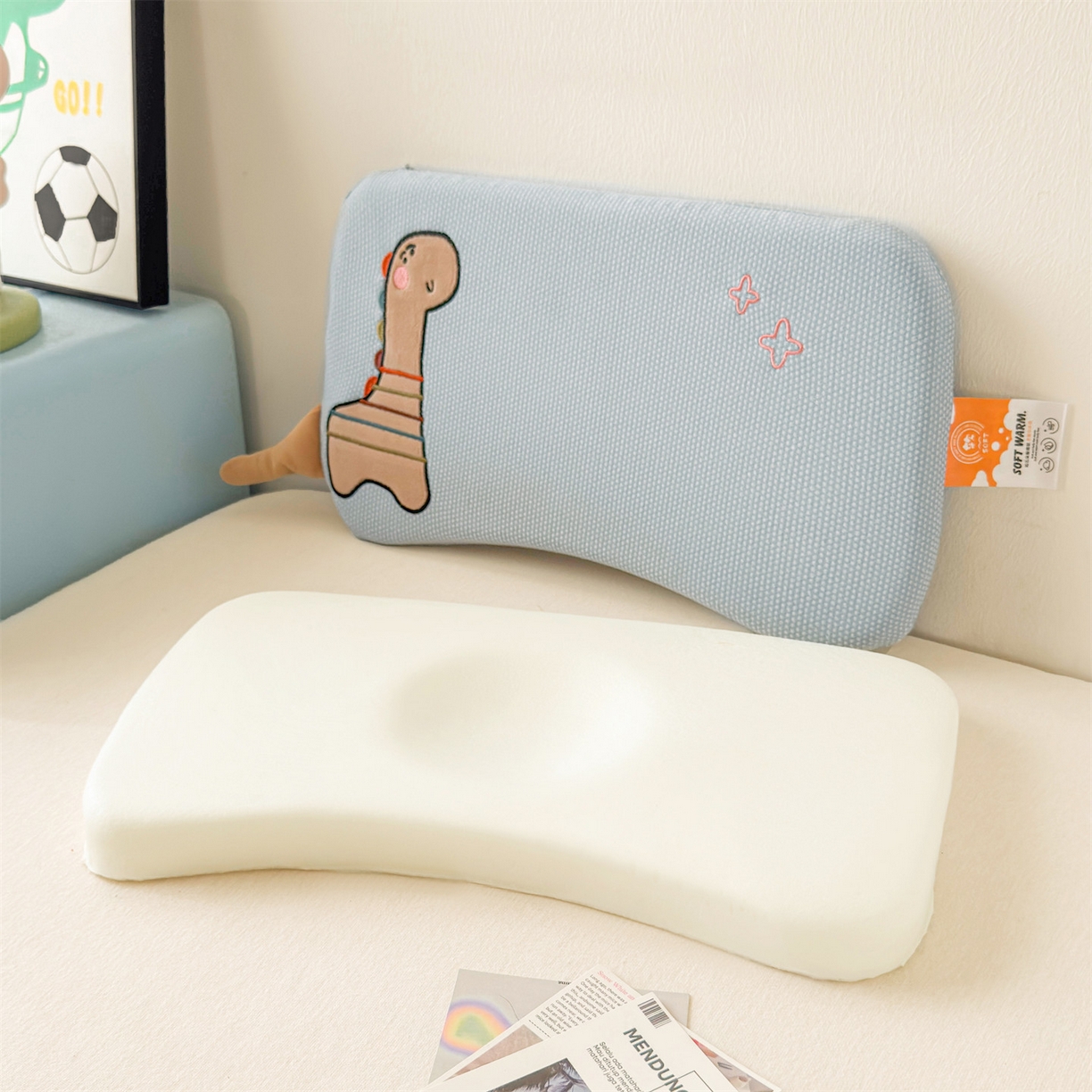 麦肯锡 2025新款卡通小恐龙婴童记忆枕 枕头枕芯 蓝色/对