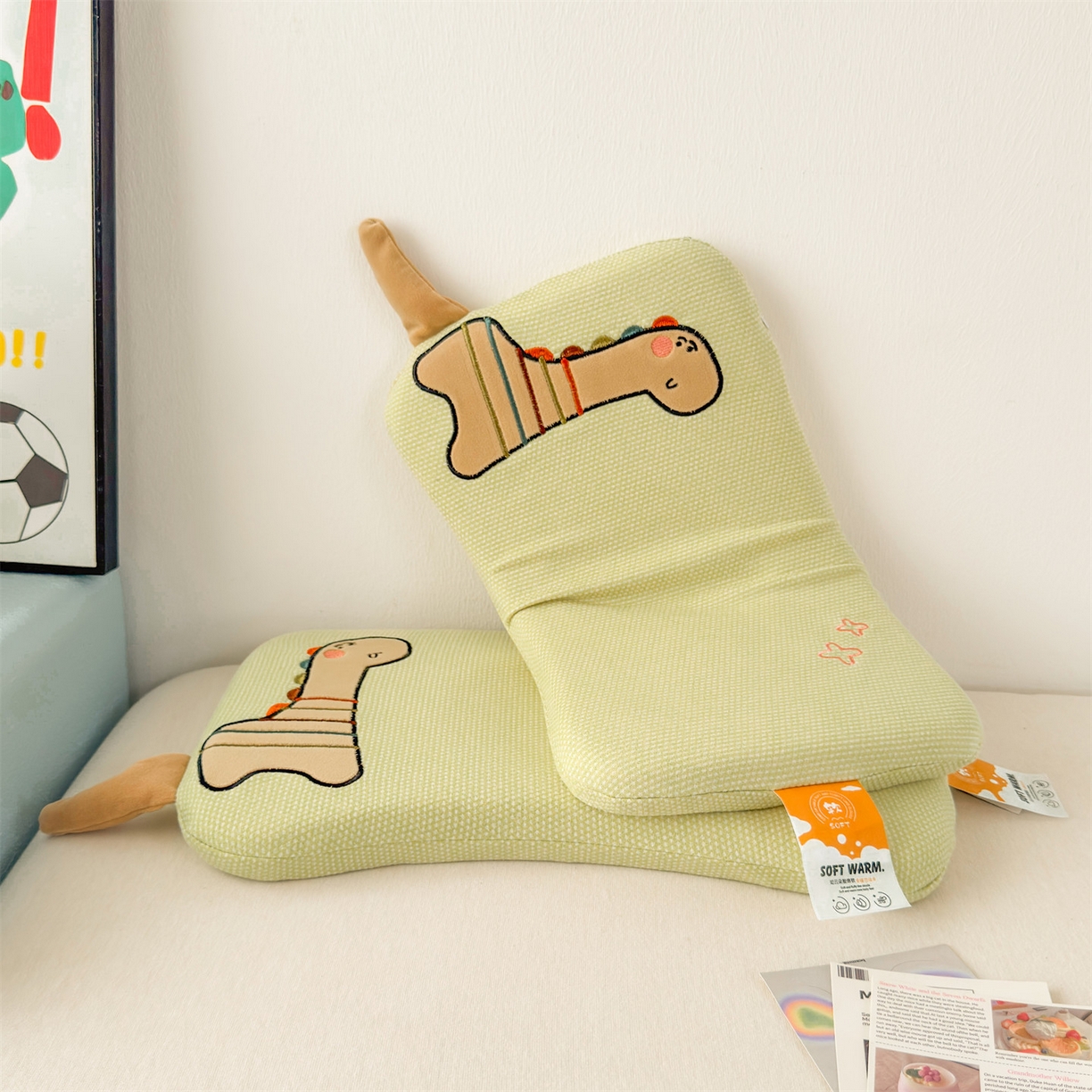 91家纺网 家纺一手货源 找家纺 麦肯锡 2025新款卡通小恐龙婴童记忆枕 枕头枕芯 绿色/只