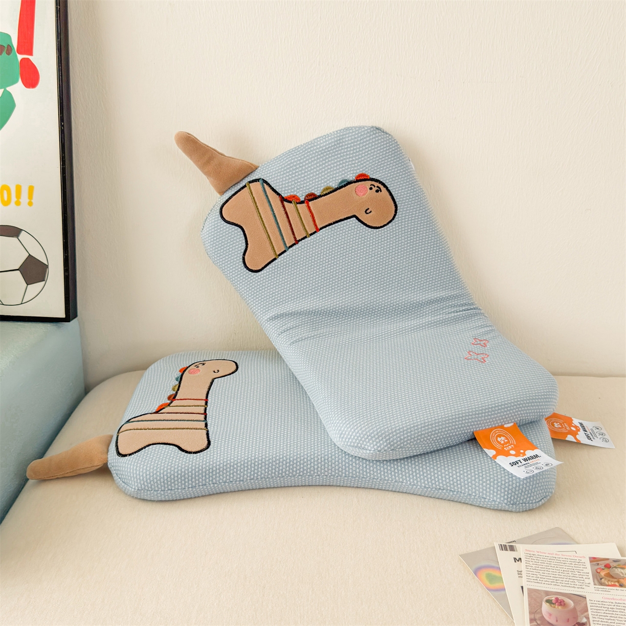 91家纺网 家纺一手货源 找家纺 麦肯锡 2025新款卡通小恐龙婴童记忆枕 枕头枕芯 蓝色/对