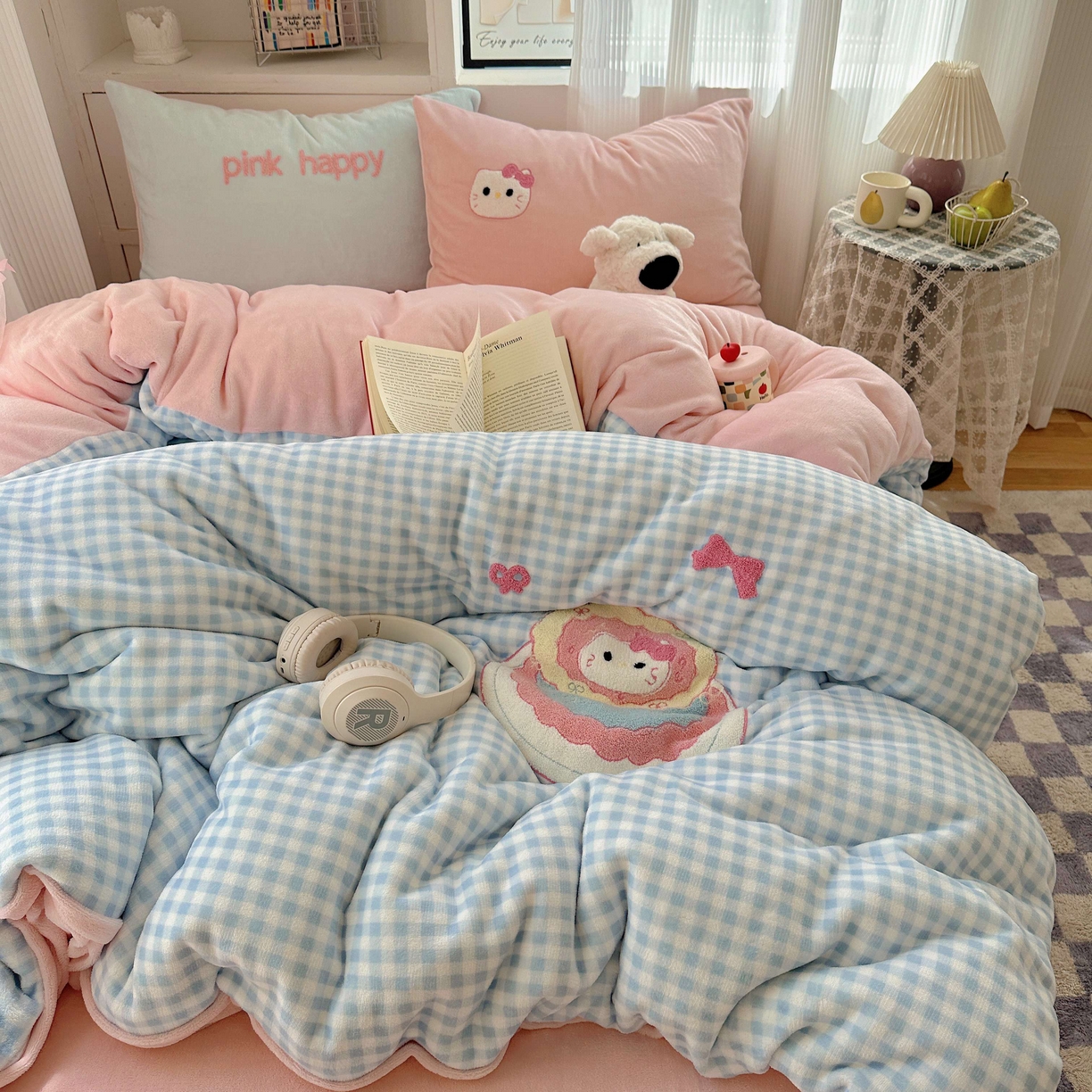 顾里家纺 2025秋冬新款童趣毛巾绣印花牛奶绒四件套 蛋糕花猫