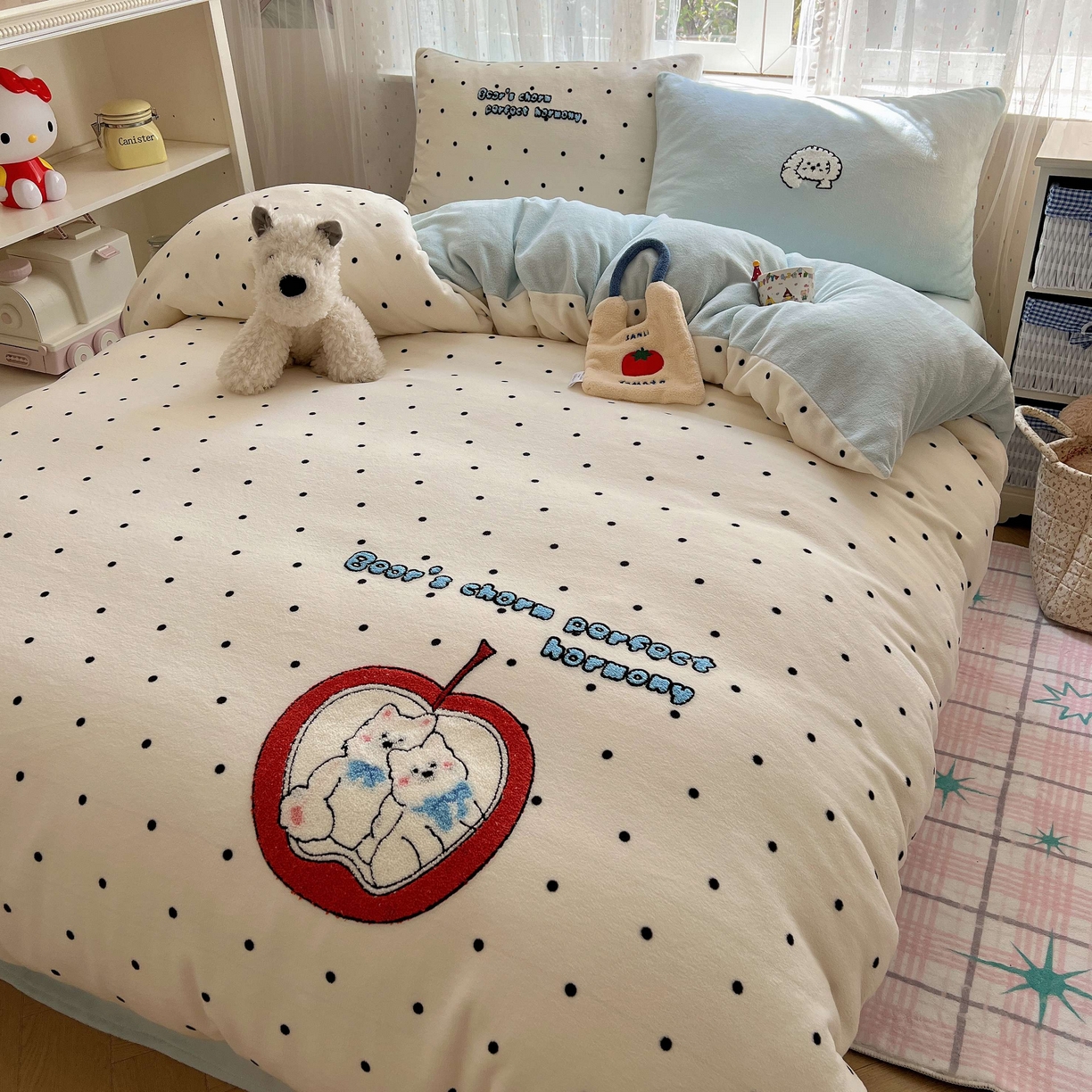 91家纺网 家纺一手货源 找家纺 顾里家纺 2025秋冬新款童趣毛巾绣印花牛奶绒四件套 星辰小熊