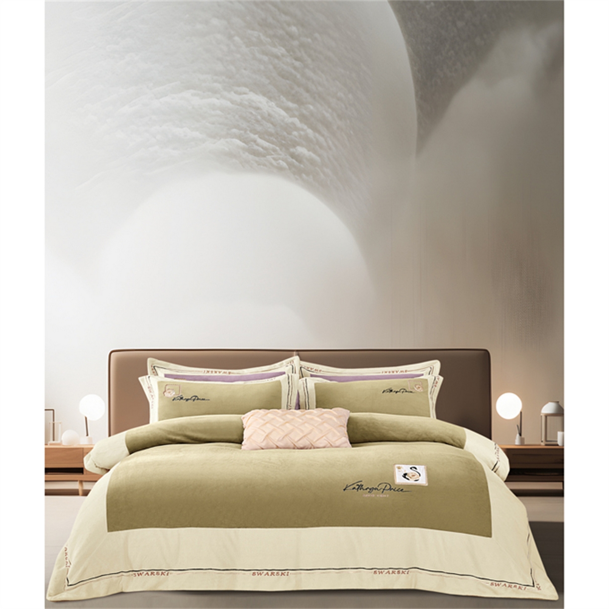 91家纺网 家纺一手货源 找家纺 芯丝路枕业 2025新款蚕丝棉四件套-洛丽塔系列 橄榄绿