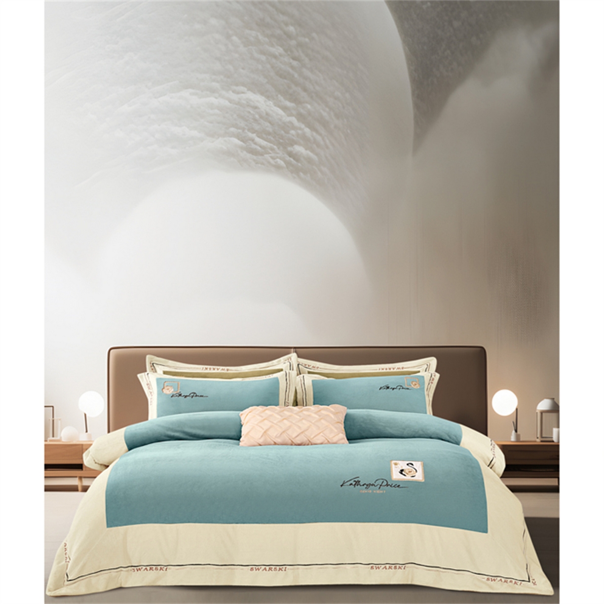 91家纺网 家纺一手货源 找家纺 芯丝路枕业 2025新款蚕丝棉四件套-洛丽塔系列 瀑布蓝