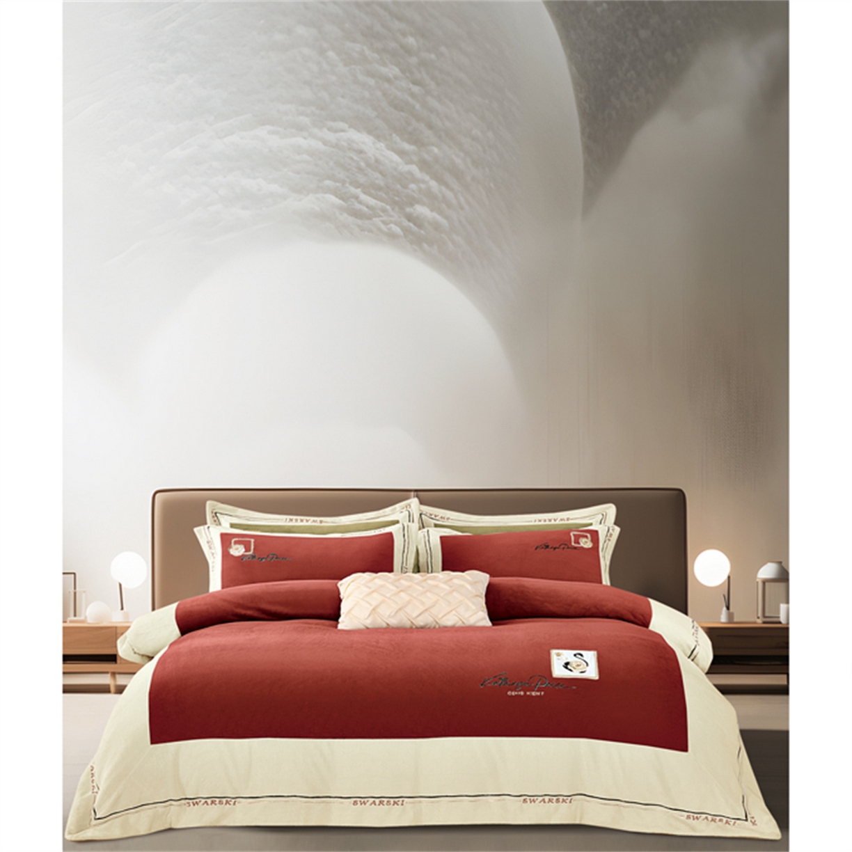 芯丝路枕业 2025新款蚕丝棉四件套-洛丽塔系列 焦糖红