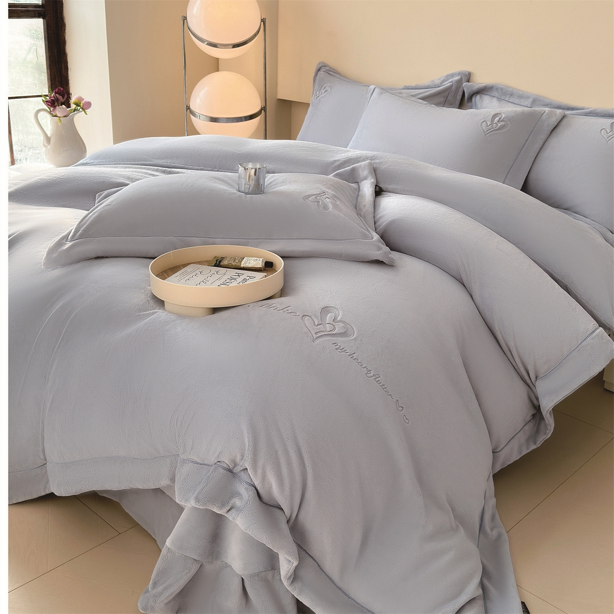 芯丝路家纺 2025新款蚕丝棉四件套-心相印系列 浅灰蓝