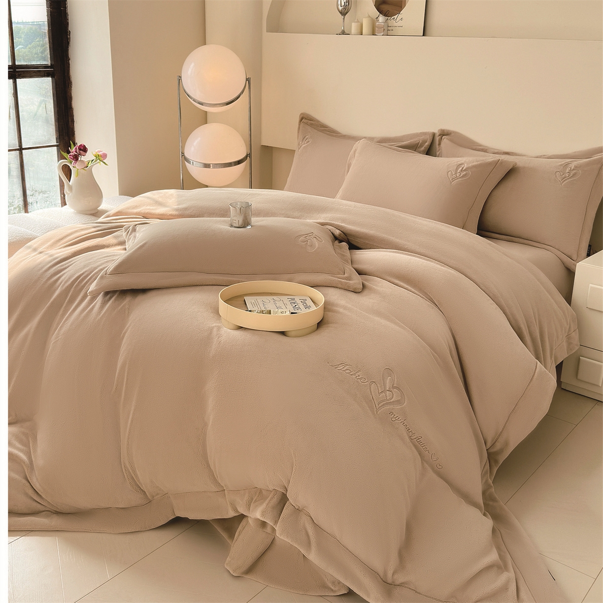 芯丝路家纺 2025新款蚕丝棉四件套-心相印系列 浅米咖