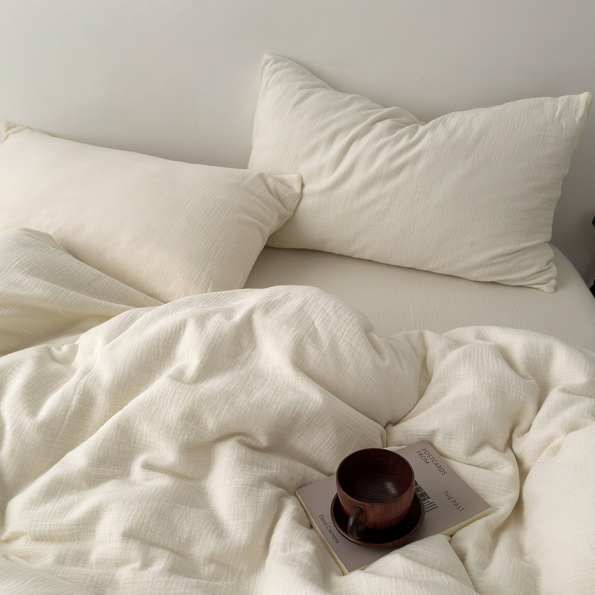 玖弘家居 2025新款软糯皱皱纱四件套系列 奶白（奶白一对）