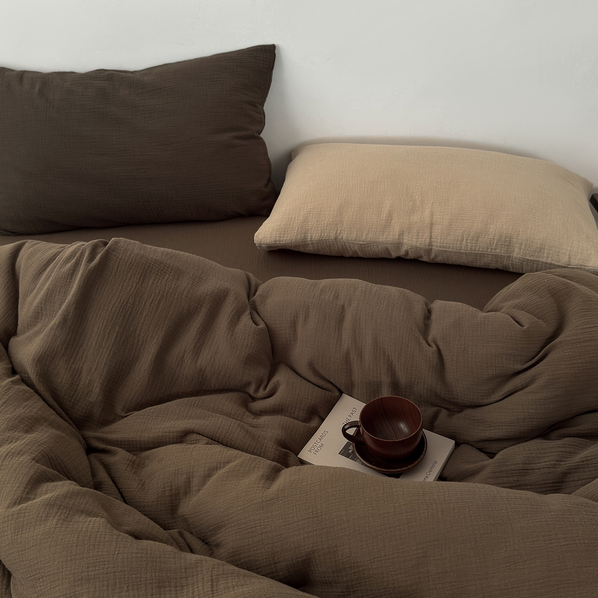 玖弘家居 2025新款软糯皱皱纱四件套系列 太妃棕 （燕麦+巧克力棕）