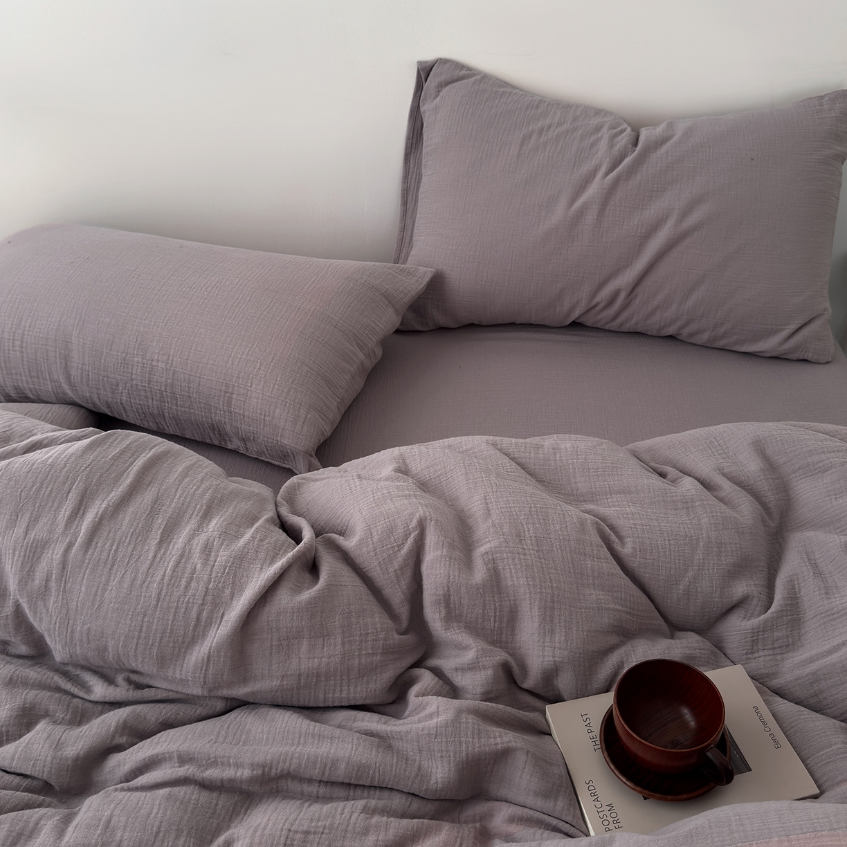 玖弘家居 2025新款软糯皱皱纱四件套系列 芋紫（芋紫一对）
