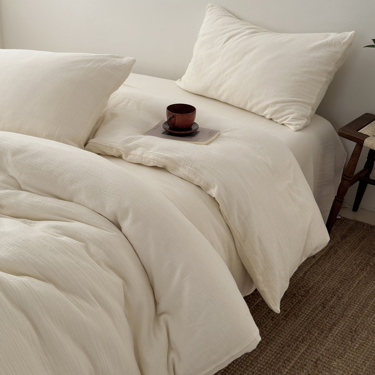 玖弘家居 2025新款软糯皱皱纱单品被套系列 奶白